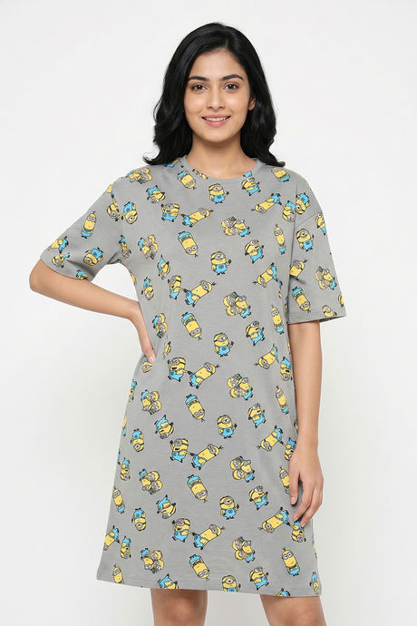 Zivame Minions Knit Cotton Loungewear Dress - Ultimate Grey — image 2